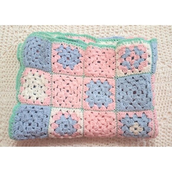 Handmade Vintage Crochet Baby Blanket Multicolor 54" X 36" - Picture 2 of 7